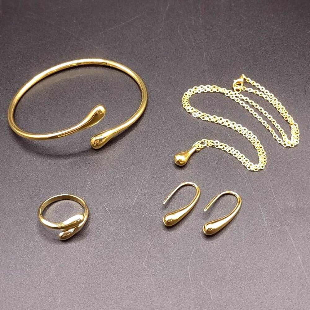 18k GP Necklace Earrings Bracelet Ring Set Teardrop Women's Vtg. Birthday Gift
